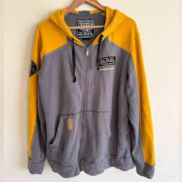 Von Dutch American Made zip up Hoodie jacket XL yellow grey - Picture 2 of 7